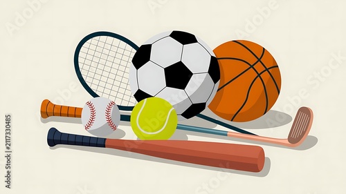 Assorted Professional Sports Equipment Including Balls and Bats for Competitive Team Athletics and Recreational Activities