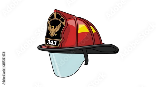A Digital Illustration of a Traditional Red Firefighter Helmet with Protective Visor