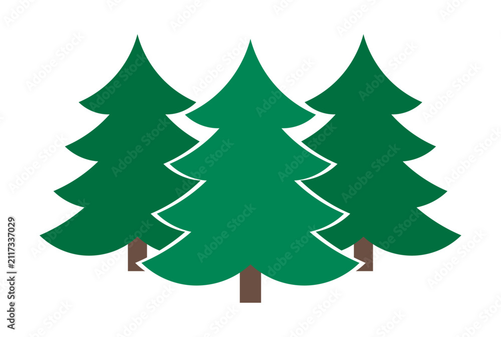 Fototapeta premium Green forest symbol. Three Christmas trees on white background. Vector illustration.