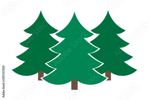 Green forest symbol. Three Christmas trees on white background. Vector illustration.