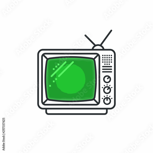 Retro television icon with green screen vector illustration.