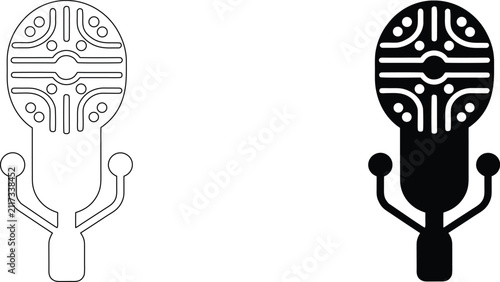 Digital microphone icon featuring futuristic circuit board pattern and connectivity pins for audio recording equipment.