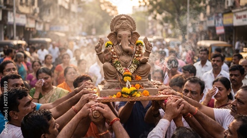 An emotional Ganesh Visarjan, showered with fragrant petals, as the community unites in heartfelt devotion