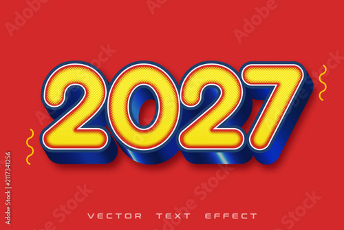 Editable 2027 Golden 3D Text Effect – Vibrant Metallic Typography Vector Template