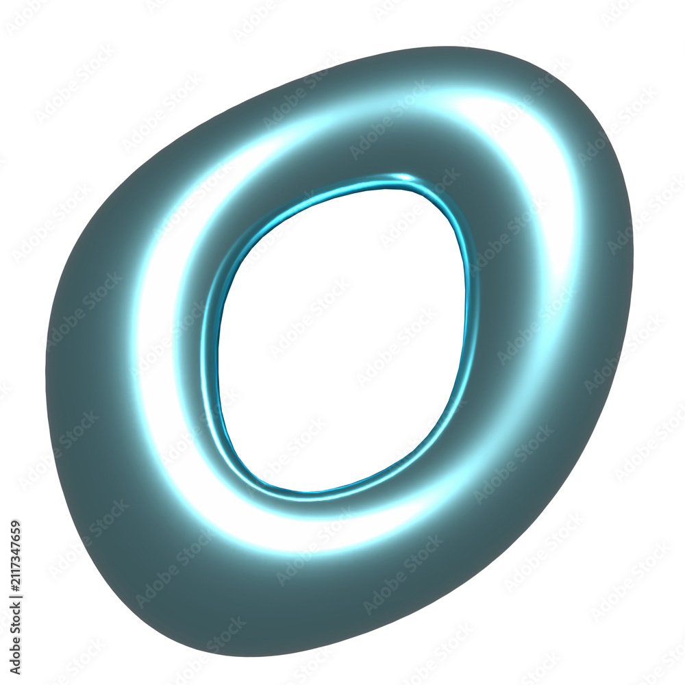Obraz premium Glossy cyan 3D torus is floating on transparent background, showing ovoid hole and halo