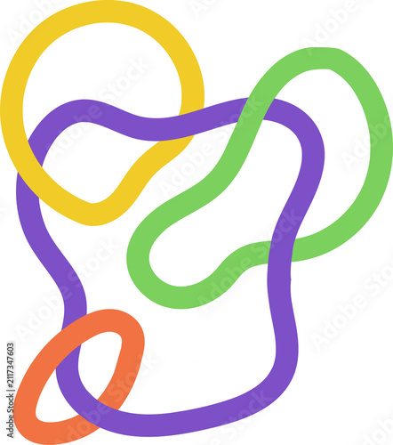 Four yellow, green, orange, purple loops are weaving in flat style, transparent background