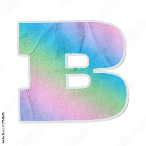 Uppercase letter B is floating on transparent background, showing pastel watercolor paper sticker