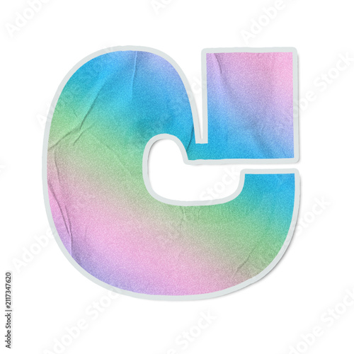 Stylized g diecut sticker is floating on transparent canvas, showing pastel gradient and creases