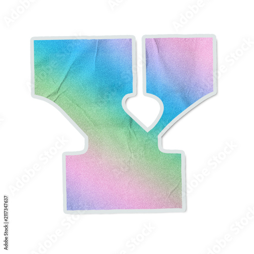Uppercase Y is being rendered as watercolor sticker, heart cutout, grain, white rim, transparent