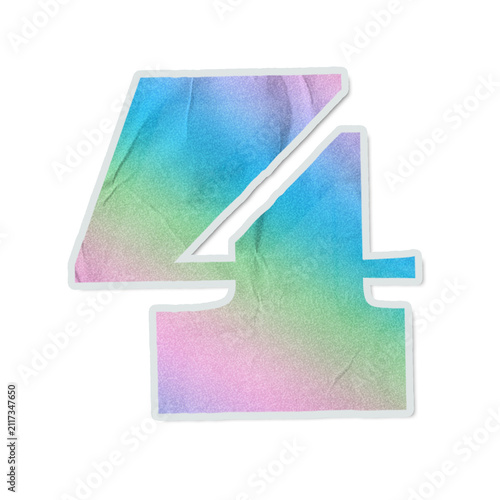 Number 4 is floating on transparent canvas, showing pastel watercolor paper-grain die-cut sticker