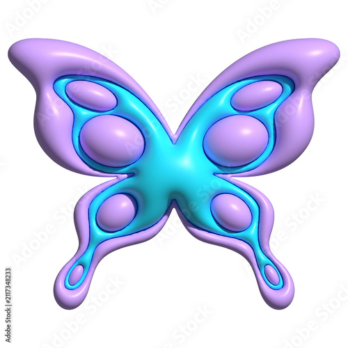 3D butterfly is floating on transparent background, showing cyan core and shiny lavender nodules