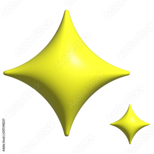 Two glossy 3D rounded sparkles are floating on transparent background, large left small lower-right
