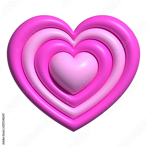 Stylized 3D heart is floating on transparent canvas, featuring four glossy nested concentric rings