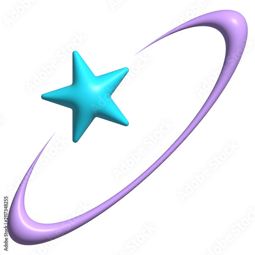 Stylized 3D five-point star and swoosh arc are floating on transparent canvas with glossy sheen