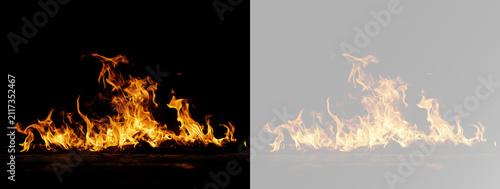 Obraz na plátně Fire flames burning in a wide horizontal shape with bright orange tongues, overl