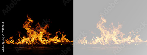 Foto Fire flames rising high from a low burning line with realistic orange glow and s
