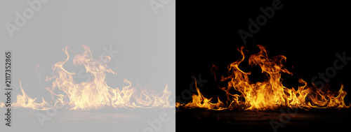 Obraz na plátne Fire burning across a wide area with realistic orange flames rising unevenly and