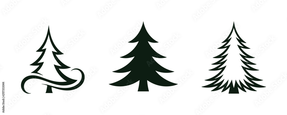 Fototapeta premium Collection of Christmas Trees: A set of three stylized Christmas trees, each with a unique design, representing holiday spirit and winter celebration.