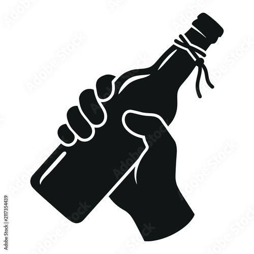 Obraz na plátně Hand holding a bottle with a cork and string tied around it tightly one hand ico