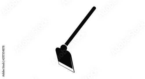Black silhouette of a garden hoe against a white background silhouette gardening