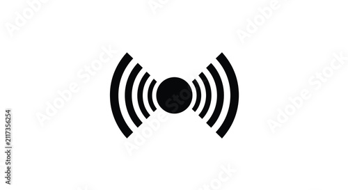 Foto Radio waves emanating from a central point black flat icon silhouette signal