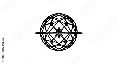 Obraz na płótnie Geometric sphere with star shaped meridian and parallel black silhouette shape g