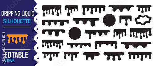 Fotografie Abstract Flowing Liquid and Paint Drip Silhouette Set