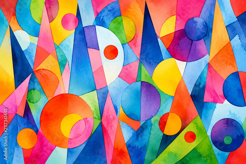 Abstract Colorful Geometric Watercolor Background with Vibrant Shapes
