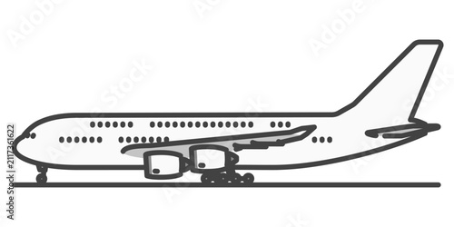 大型旅客機の駐機イラスト 白い超大型ジェット機 正面側面