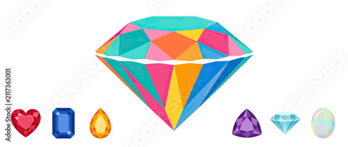 Foto Colorful Geometric Gemstone Collection with Diamond