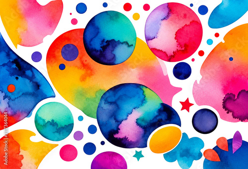 Colorful Watercolor Abstract Background with Vibrant Circles and Artistic Shapes