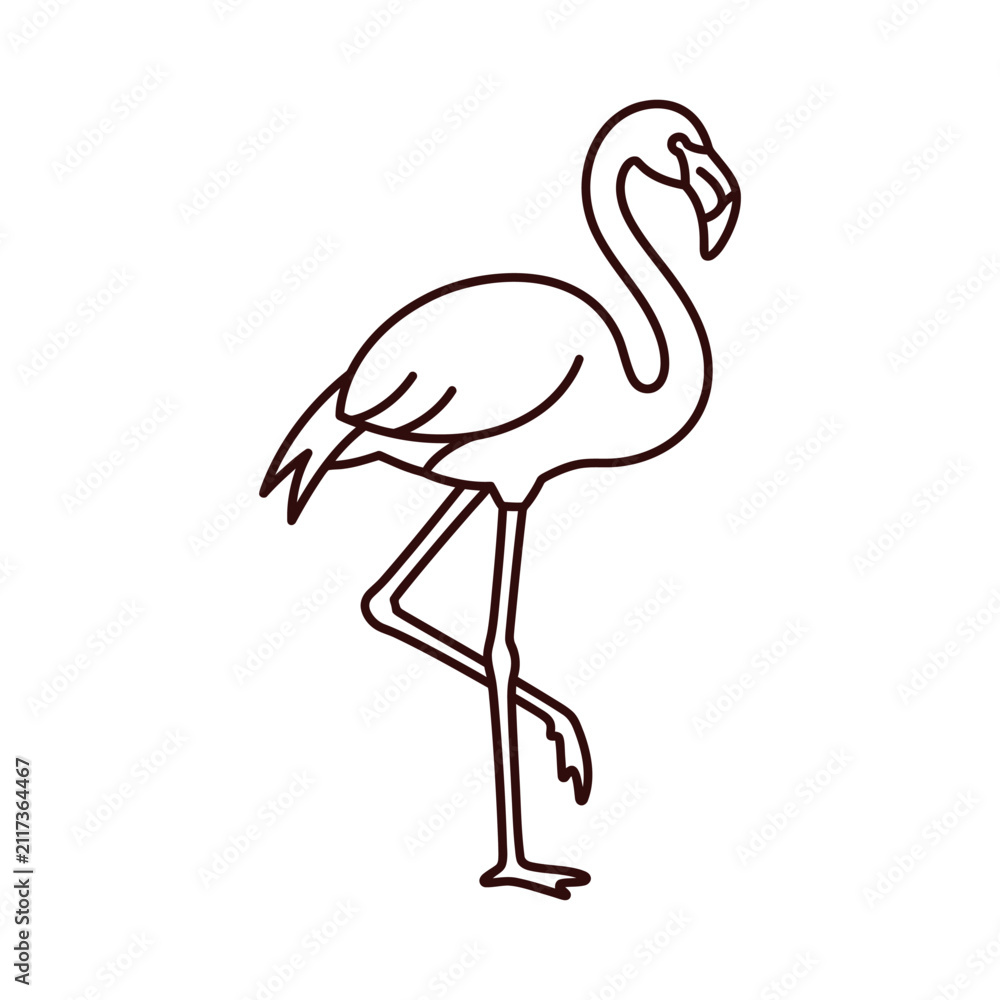Obraz premium Minimalist Flamingo Outline Drawing, Elegant Bird Icon, Simple Line Art