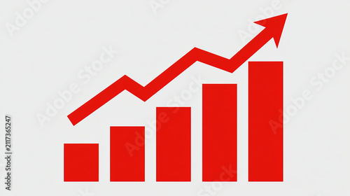 Red growth chart with upward trend lines on a light background  