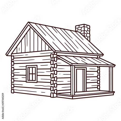 Rustic Log Cabin Illustration - Hand Drawn Outline of a Cozy Home