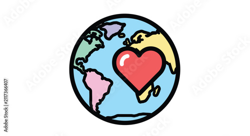 Globe with heart symbol on map 3.