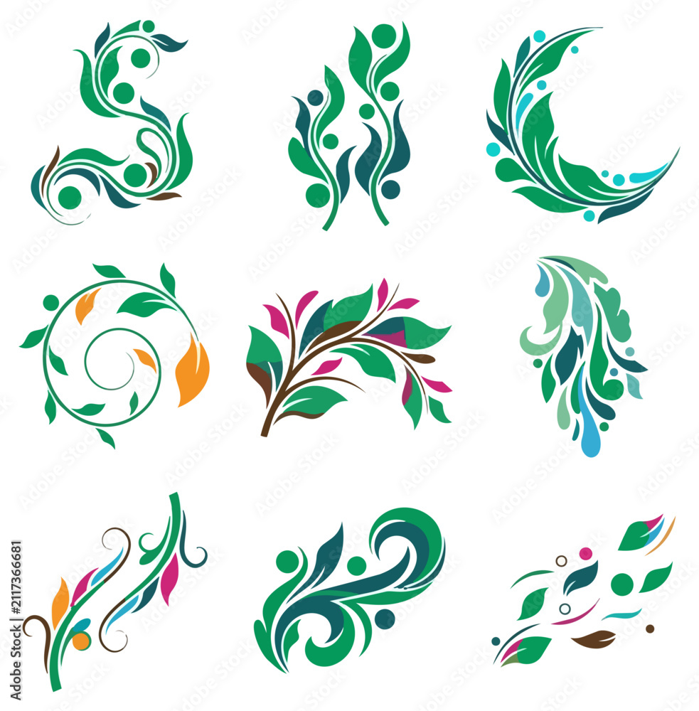 Fototapeta premium Nature inspired decorative elements and flourishes