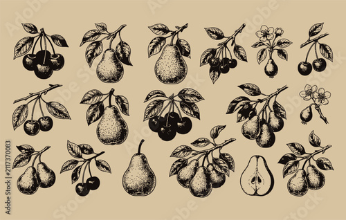 Foto Retro botanical produce assortment displaying inked homegrown plant clusters and
