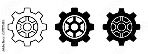 Gear Icons Set, Mechanical Cogwheel Symbols, Industrial Machine Parts, Engineering Tools