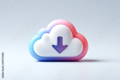 Colorful cloud download icon, soft gradient design, modern digital symbol for cloud storage, web and app interface
