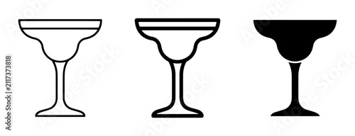 Fotografía Margarita Glass Icons, Cocktail Glass Vector Set, Barware Silhouette Collection