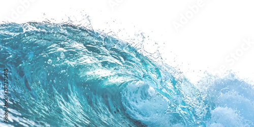 Photography Large blue ocean wave crashing with sea foam and water splashes