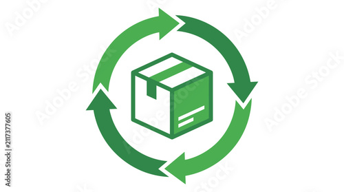 Green Recycling Box with Circular Arrows Icon