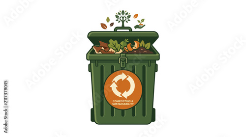 Compost Bin with Organic Waste and Recycling Symbol