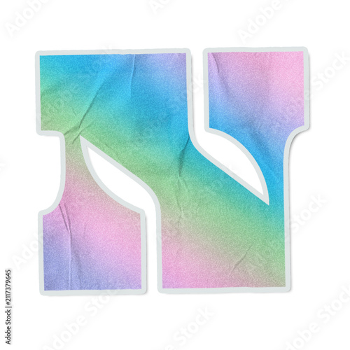 Sticker-like capital N is floating on transparent field, with pastel gradient and textured look