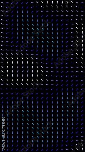 Seamless abstract animation featuring hundreds of small tapered lines forming a dynamic flow field with swirling motion. Vertical looping ideal for technology, data visualization, motion graphics.