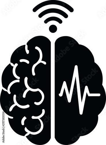 Brain computer interface neural network AI mind signal vector icon