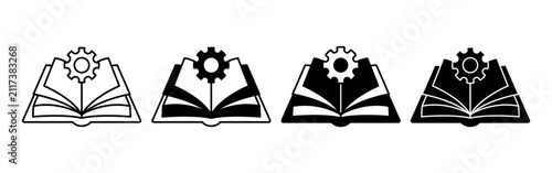 Open Book with Gear Icon Representing Learning and Configuration.