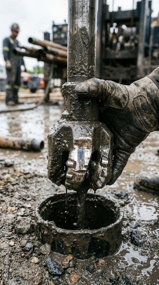 Fototapeta premium Drill Bit Piercing the Earth for Resource Extraction in a Demanding Field Environment