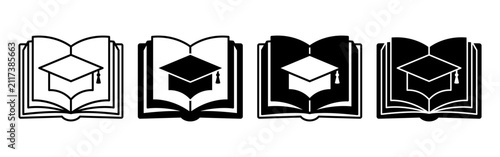 Open Academic Book with Mortarboard Icon.