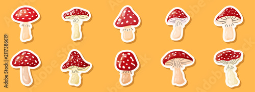 Obraz na płótnie Mushroom agaric psychedelic and red toadstool amanita with set vector forest